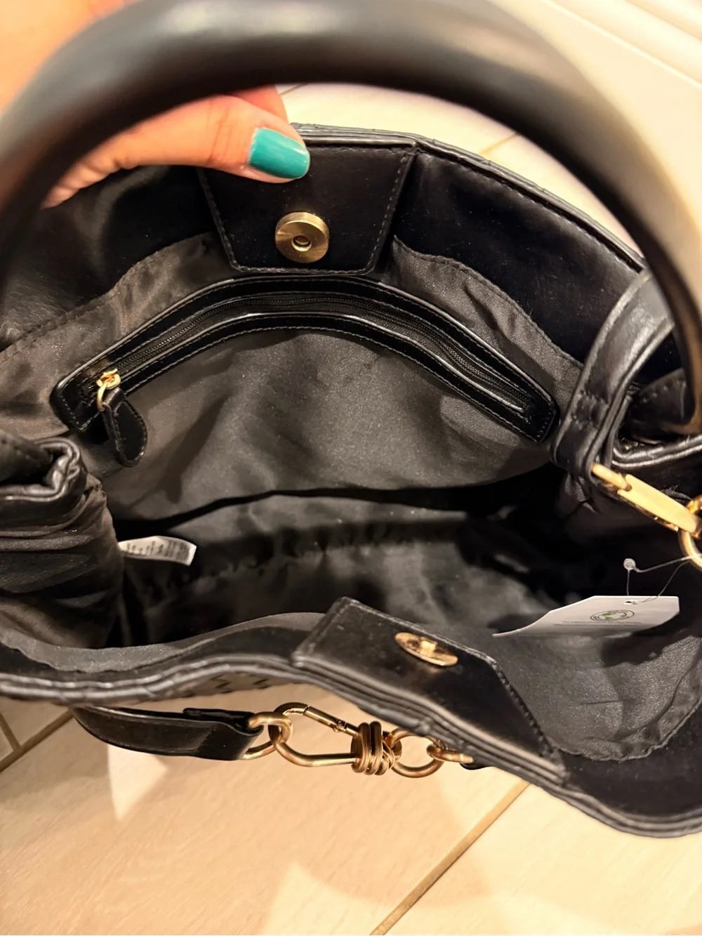 Time and Tru Black Woven Satchel with Gold Hardware